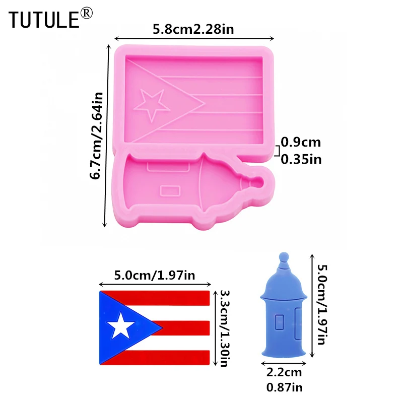 Puerto Rico Flag Silicone Resin Mold Tower Mold Hand Make  Keychain Epoxy Pendant Silicone Mould Clay Accessories Silicone Mold