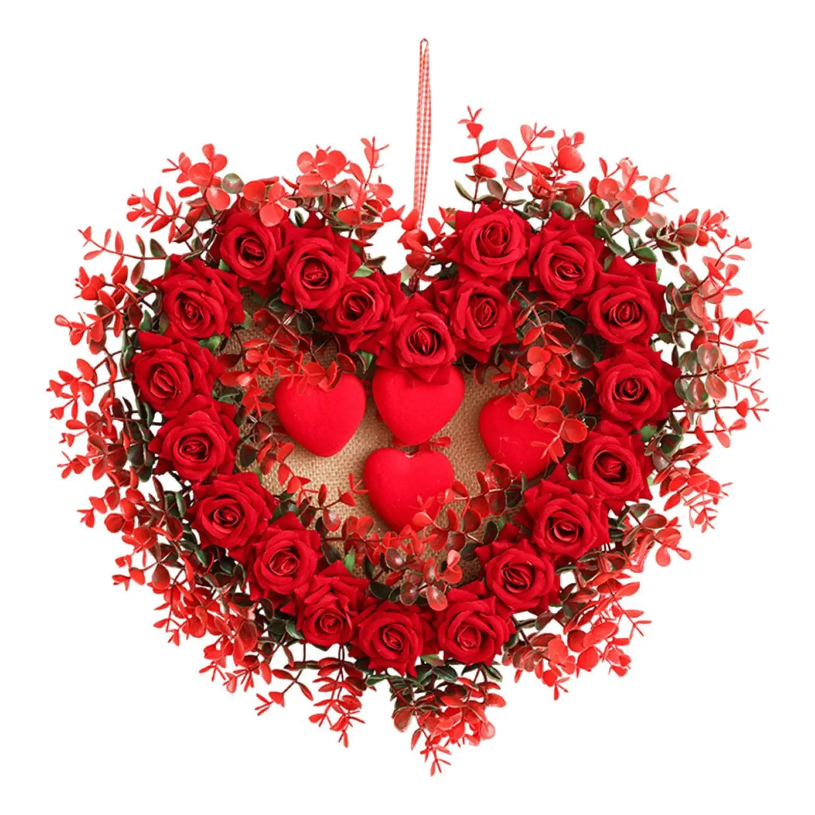 

Искусственный венок из роз в форме сердца, подвесное украшение на входную дверь для Дня святого Валентина, свадебной вечеринки, украшения дома
