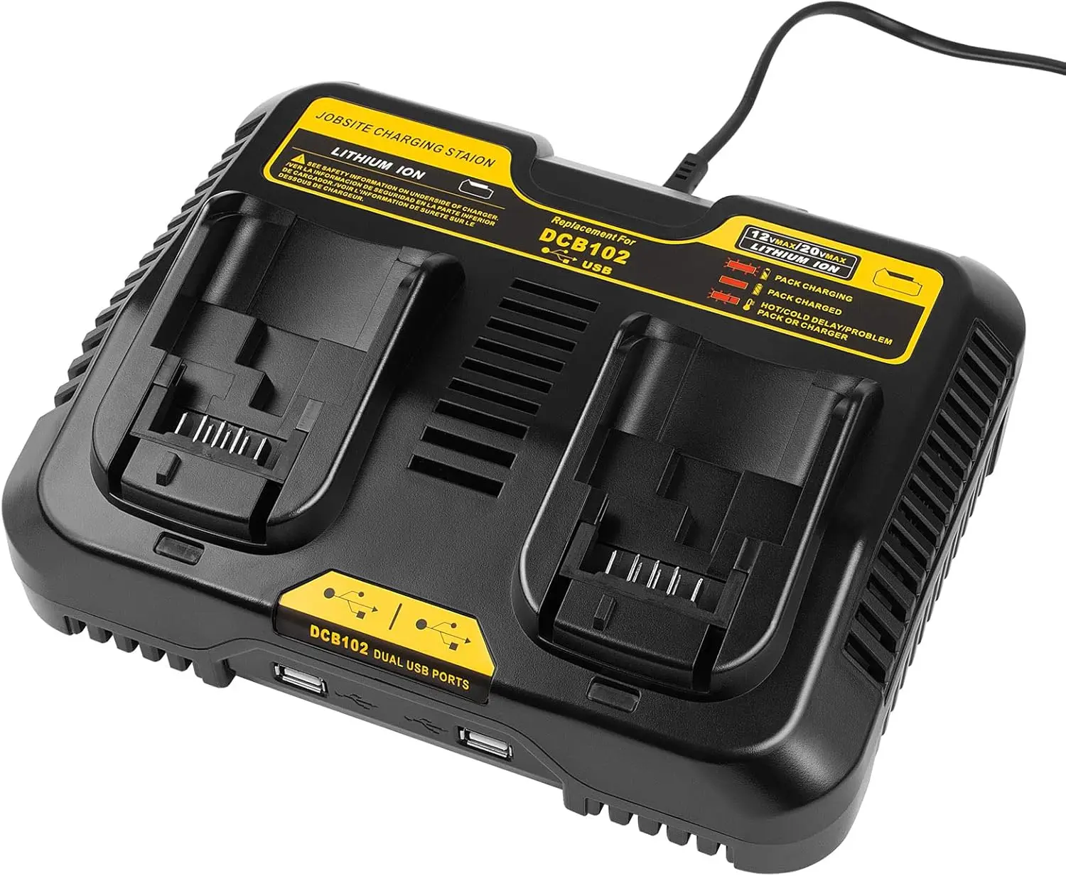VICTPOWER Battery Charger 3.0A Dual  Port Charger Compatible with D-W 18V 20V Li-ion Battery, Fast Charging Station with 2 USB