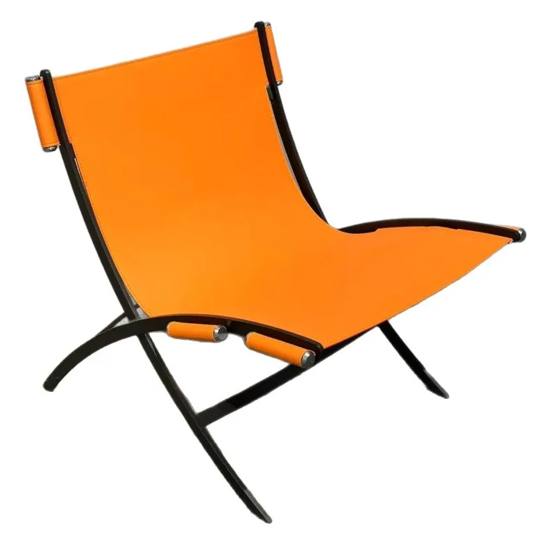 

Saddle leather waiting chair, shopping mall hall row chair, designer beach light luxury single sofa chair, minimalist back chair