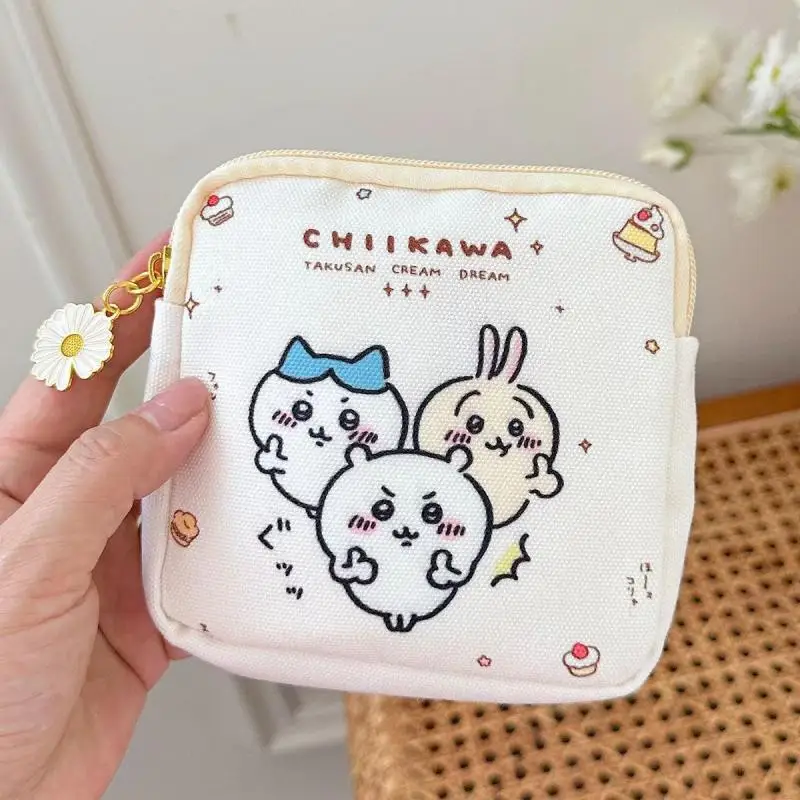 Bolsa de almacenamiento de tampones multifunción Sanrio para chica, kit de bolsa cuadrada pequeña de maquillaje portátil para estudiantes, cómic kawaii Hello Kitty