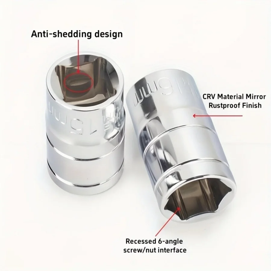 مجموعة مقابس تأثير متري شديدة التحمل مكونة من 10 قطع، خصيصًا للمفاتيح الهوائية بمحرك 1/ 2 بوصة، 8-19 مم متعددة المواصفات، مزورة من فولاذ الفاناديوم الكروم، قوي ومتين، مناسب لإزالة إطارات السيارة #2