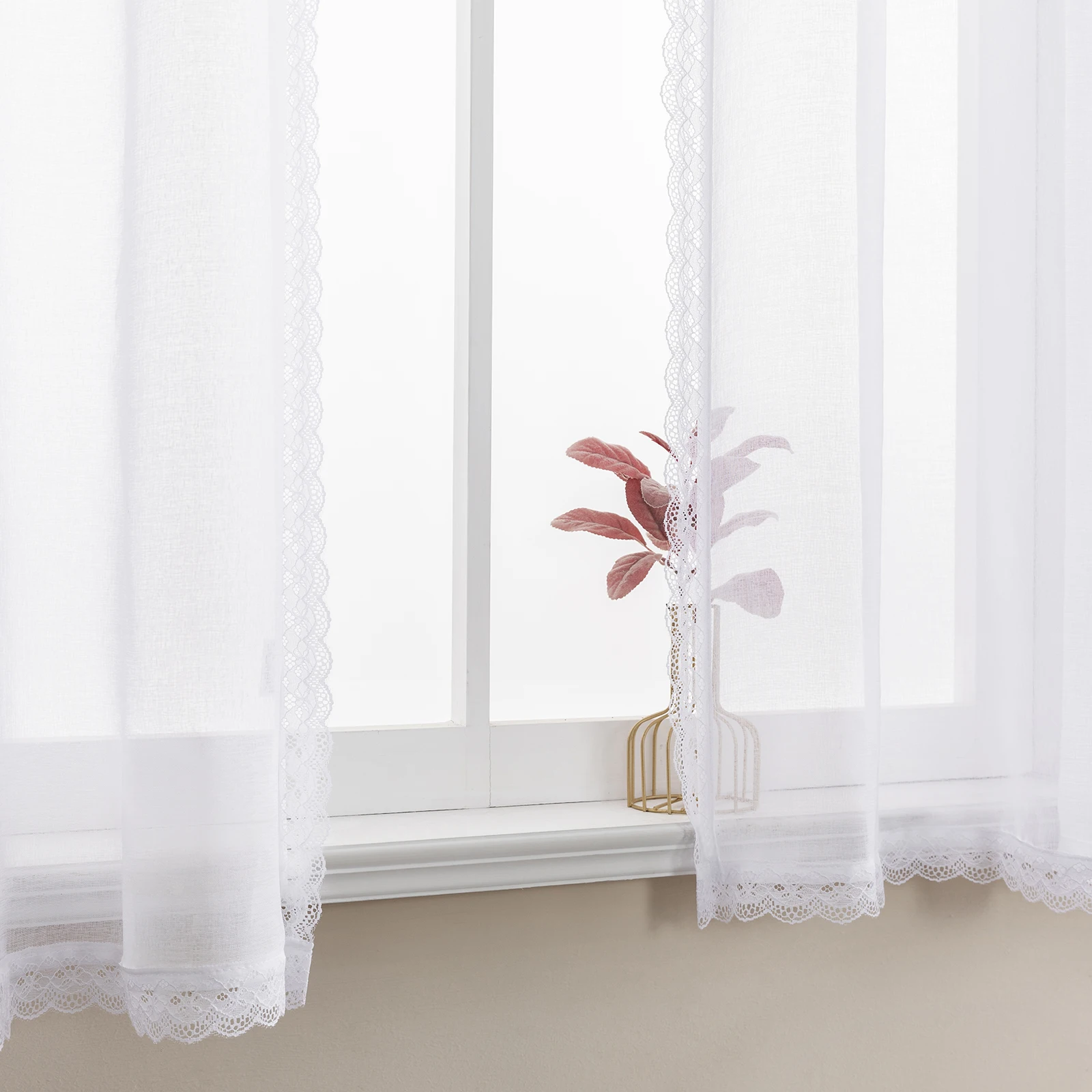 White Short Sheer Curtains for Kitchen Bedroom Small Tulle Curtain for Living Room Drapes Embroidered Lace Curtinas