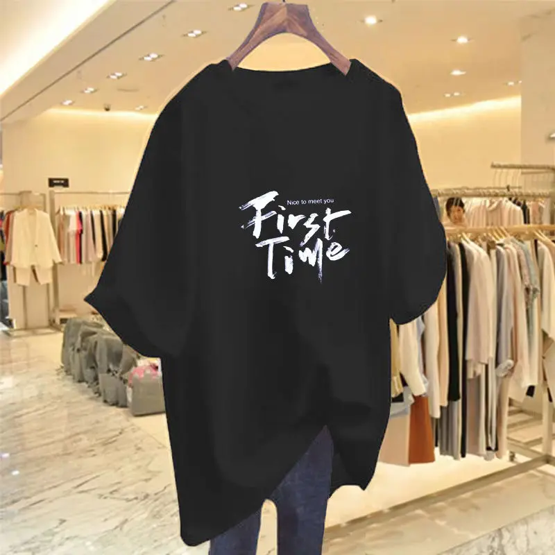 

Summer Letter Printed Chic Simple T-shirt Women Clothing Short Sleeve Basic Casual Loose Cotton Pullover