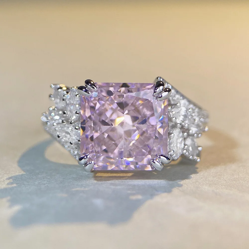 

2022 New Pink Diamond Pure Silver Ring S925 Silver Jewelry Original Design Pink Zircon High Carbon Diamond Ring
