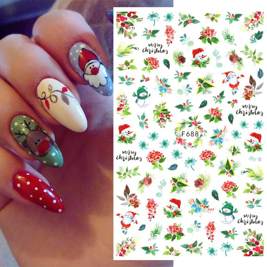 Pegatina navideña para uñas, copo de nieve, Urraca, pájaro, hoja deslizante 3D, diseño de Halloween, Año Nuevo, decoración, manicura, lámina de