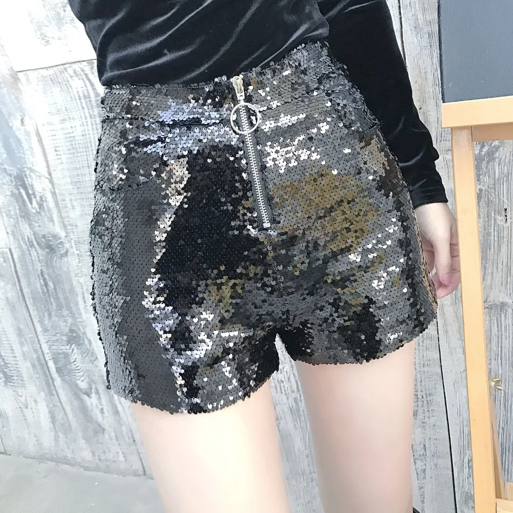 

Women Shiny Sexy Sequin High Waist Shorts Feminino O-Ring Zip Bodycon Shorts Skinny Dance Party Club Raves Pole Shorts Fashion