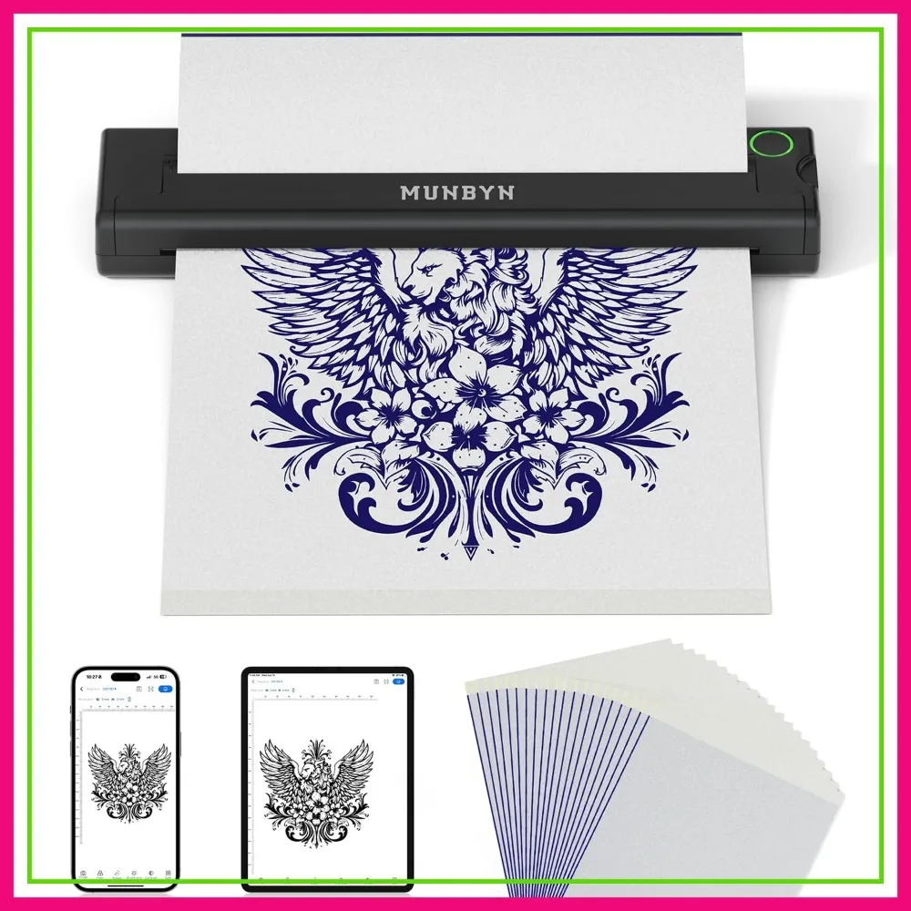 

Wireless Thermal Tattoo Printer with 20 Transfer Papers, Compatible with Android/iOS/PC, for Artists & Beginners