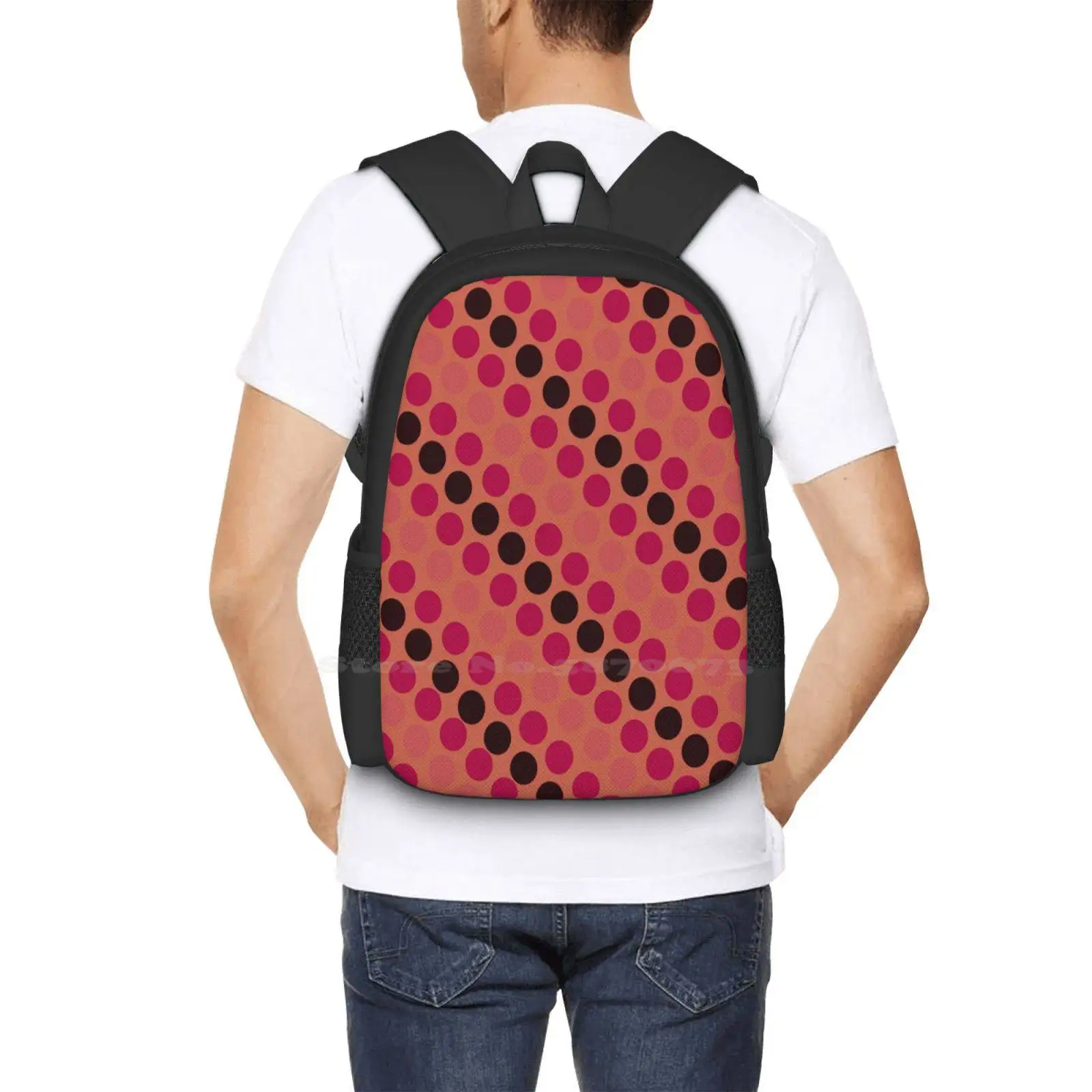 Sou'S Polka Dot Pattern 3D Print Design Backpack Student Bag Yttd Sous Pink Polka Dot Pink And Brown Polka Dot Yttd Shins