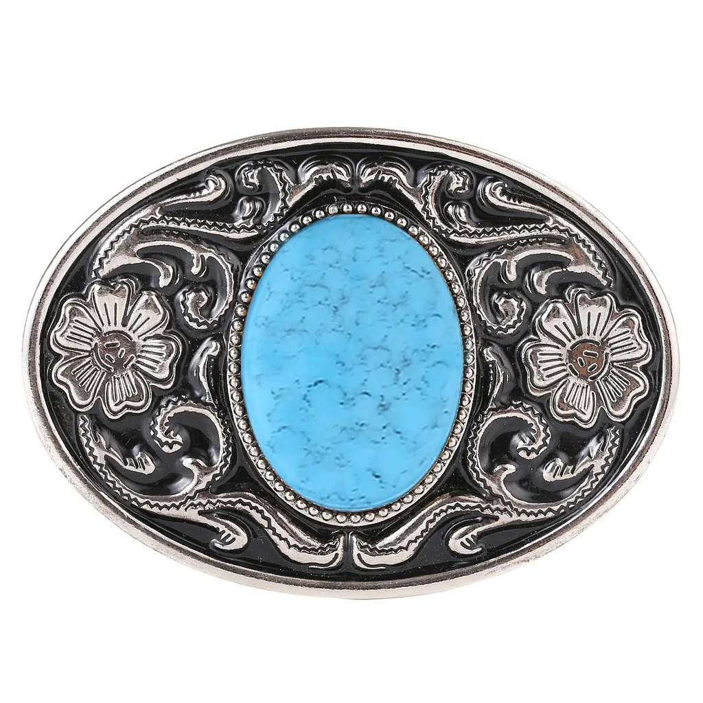 Alloy floral pattern natural stone belt buckle jeans accessories