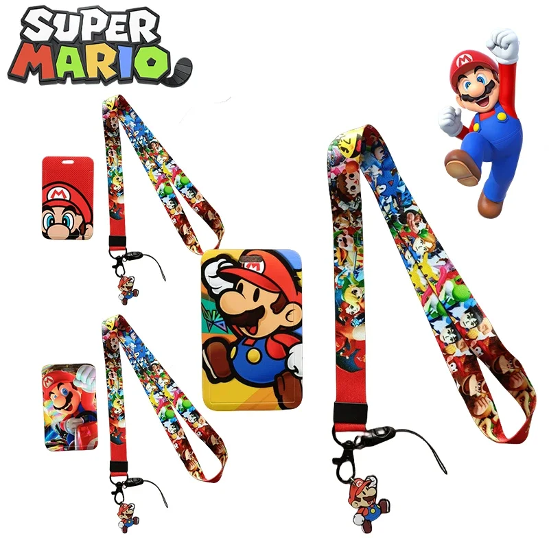 Super Mario Anime Cardholders with Necklaces Cartoon Credit Card Holder Cute Bus Bank ID Card Case with Pendant for Kids Gift