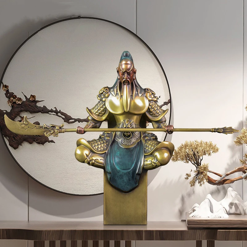 Dropship Wholesale Home Decor Zen Style Bronze Brass Guan Yu Figurines 12 Inch Statues