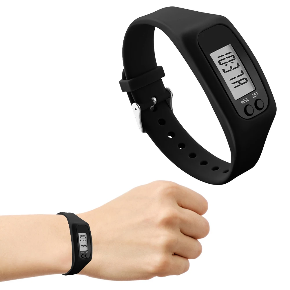 LED Pedometer Bracelet Wrist Calorie Counter 12/24H Time Display Step Counter Watch Walking Running Pedometer for Outdoor Sports