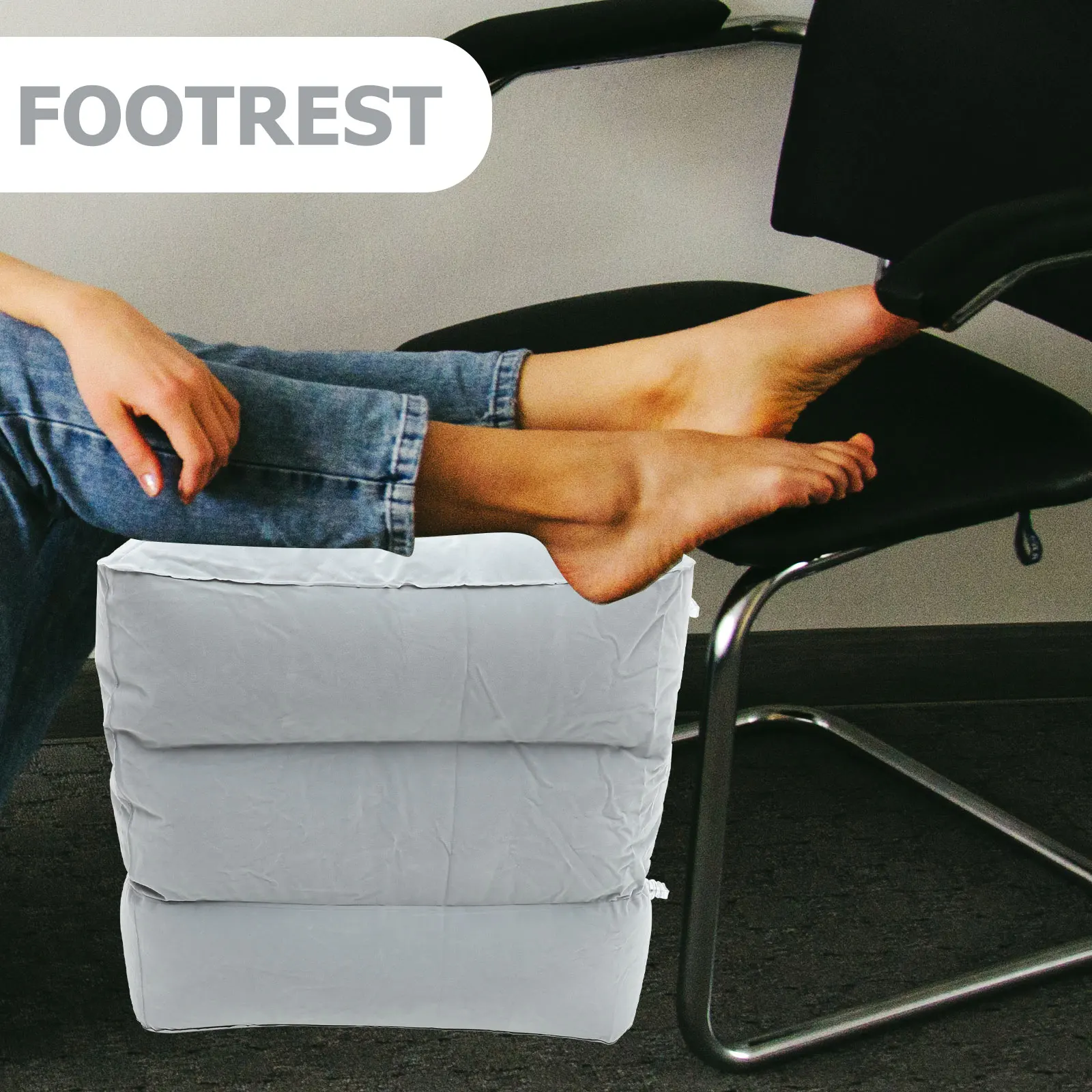 

Inflatable Foot Rest Pillow for Travel Airplane Car Train Office Home Adjustable Height PVC Flocking Fabric Smooth Comfortable