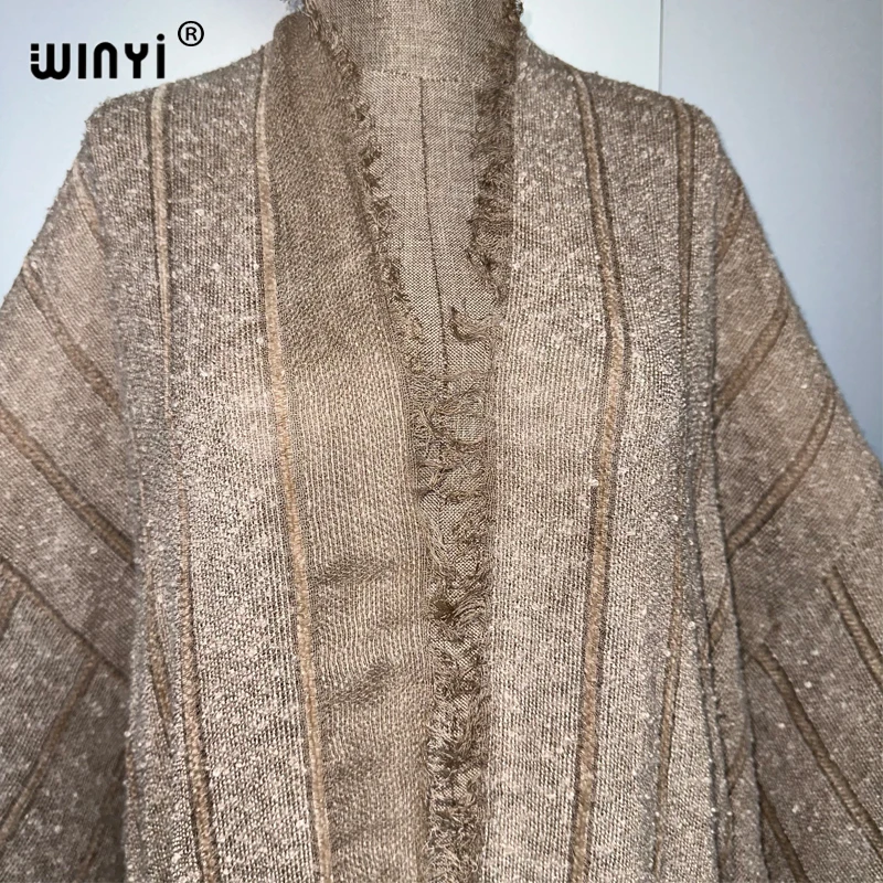 WINYI كيمونو الخريف سترة فستان أفريقي ملابس خارجية للنساء موضة قفطان الشاطئ التستر عباية دبي معاطف عادية فاخرة