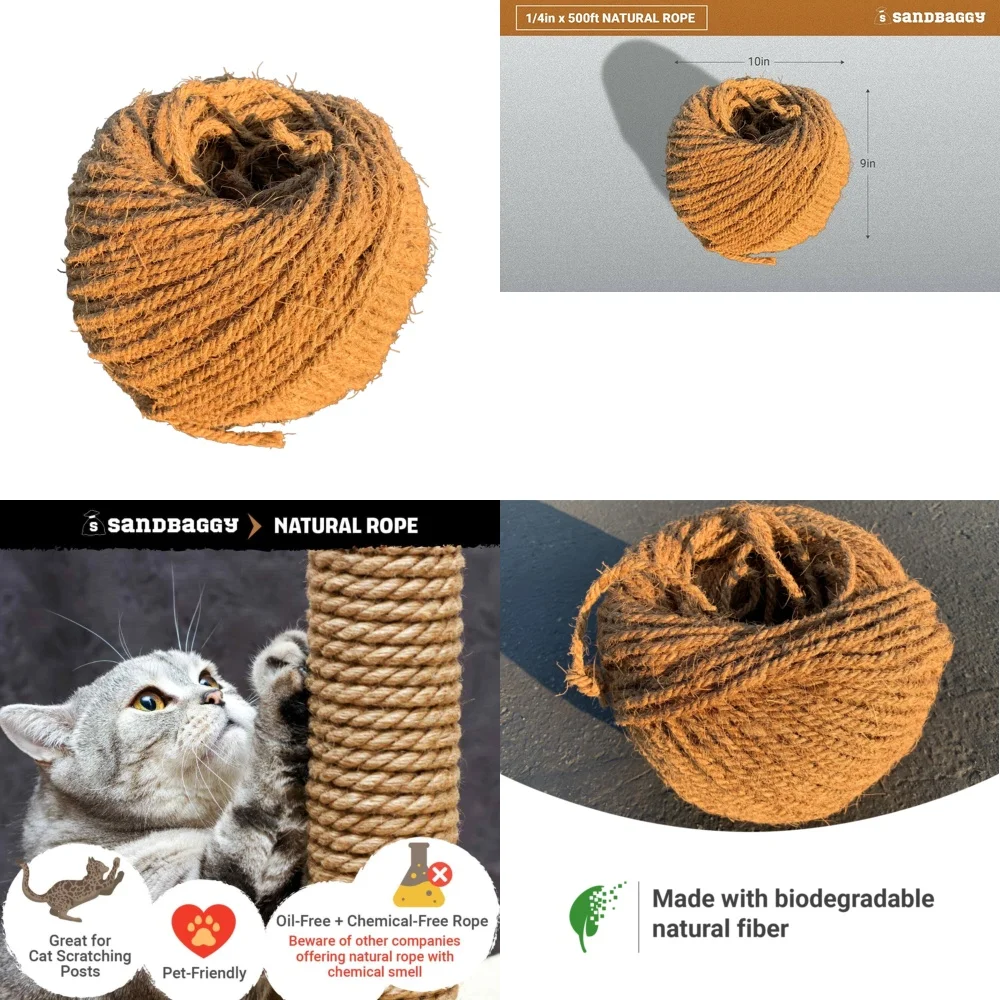 

Jute Twine 1 4 Inch x 500 Feet Natural Rope for Cat Scratching Post DIY Crafts Garden Tying Eco Friendly Non Toxic Sustainable