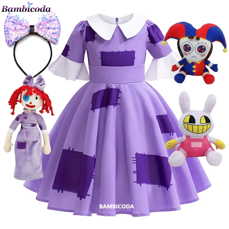 Fantasia de Cosplay Anime para meninas, vestido disfarçado, gravata borboleta, bandana, terno de Halloween, o incrível circo digital, Ragatha, desenhos animados