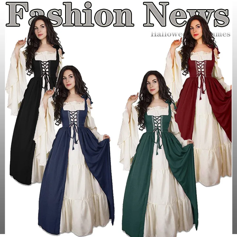 

Medieval Renaissance Women's Clothing Role on Dress Halloween Female Retro Royal Court Princess Queen Stage Play Performance