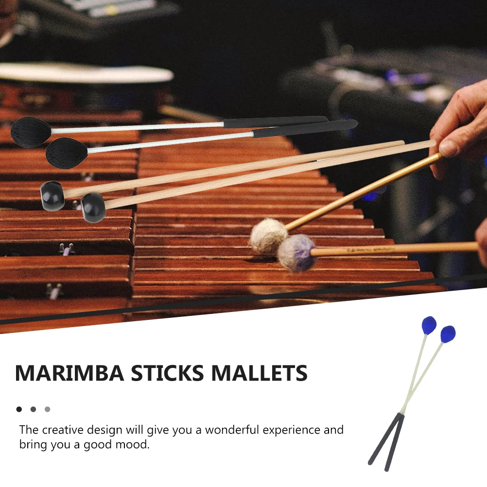 

2 Pairs Marimba Hammer Xylophone Sticks Percussion Mallets Rubber Drum Accessories