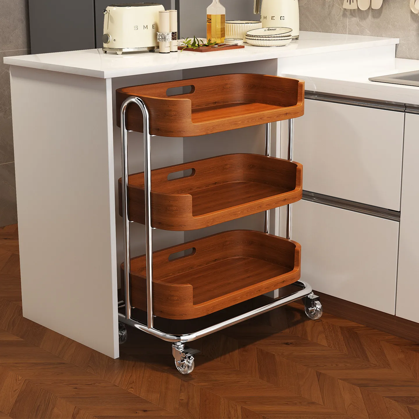 

PYH Kitchen Vegetable Basket Shelf Vegetable Storage Basket Multifunctional Storage Cart Movable Locker