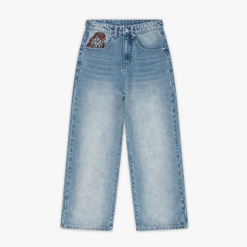 Y2K الجينز المغسول المتعثرة خمر النسر التطريز عالية الخصر مريحة واسعة الساق الجينز الرجال النساء موضة الهيب هوب الشارع الشهير