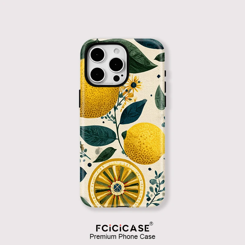 

Fcicicase Magnetic Matte Phone Case For iPhone 16 15 Pro 14 13 Pro Max 12 11 For Magsafe Shockproof Lemon Printed Fundas