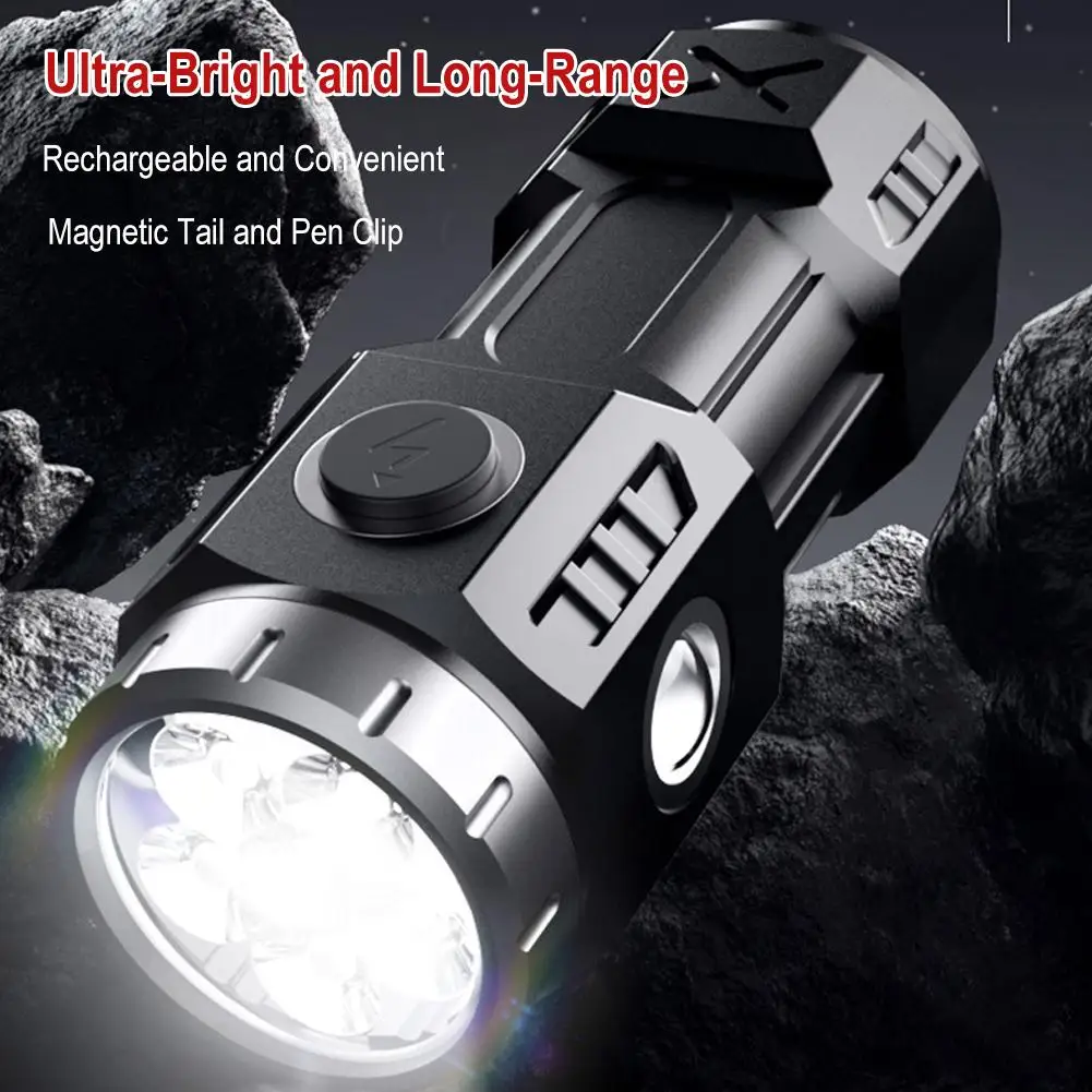 Flashlight Led Strong Light Rechargeable Portable Camping Lighting With Focusing Equipment Range Magnet Use Lantern Long C5E4