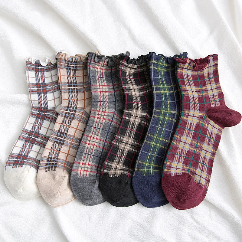 1/6 Paar Herbst Fashion Square Mushroom Edge Mädchen Mittelsocken Atmungsaktive lässige und bequeme Damensocken aus reiner Baumwolle