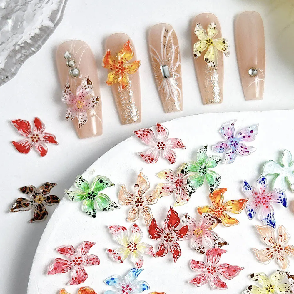20pcs Flat Lily Flower Nail Art Charm 3D Ice Crystal Devil's Flower Nail Decoration DIY Mixed Five Petal Flower Nail Accessories
