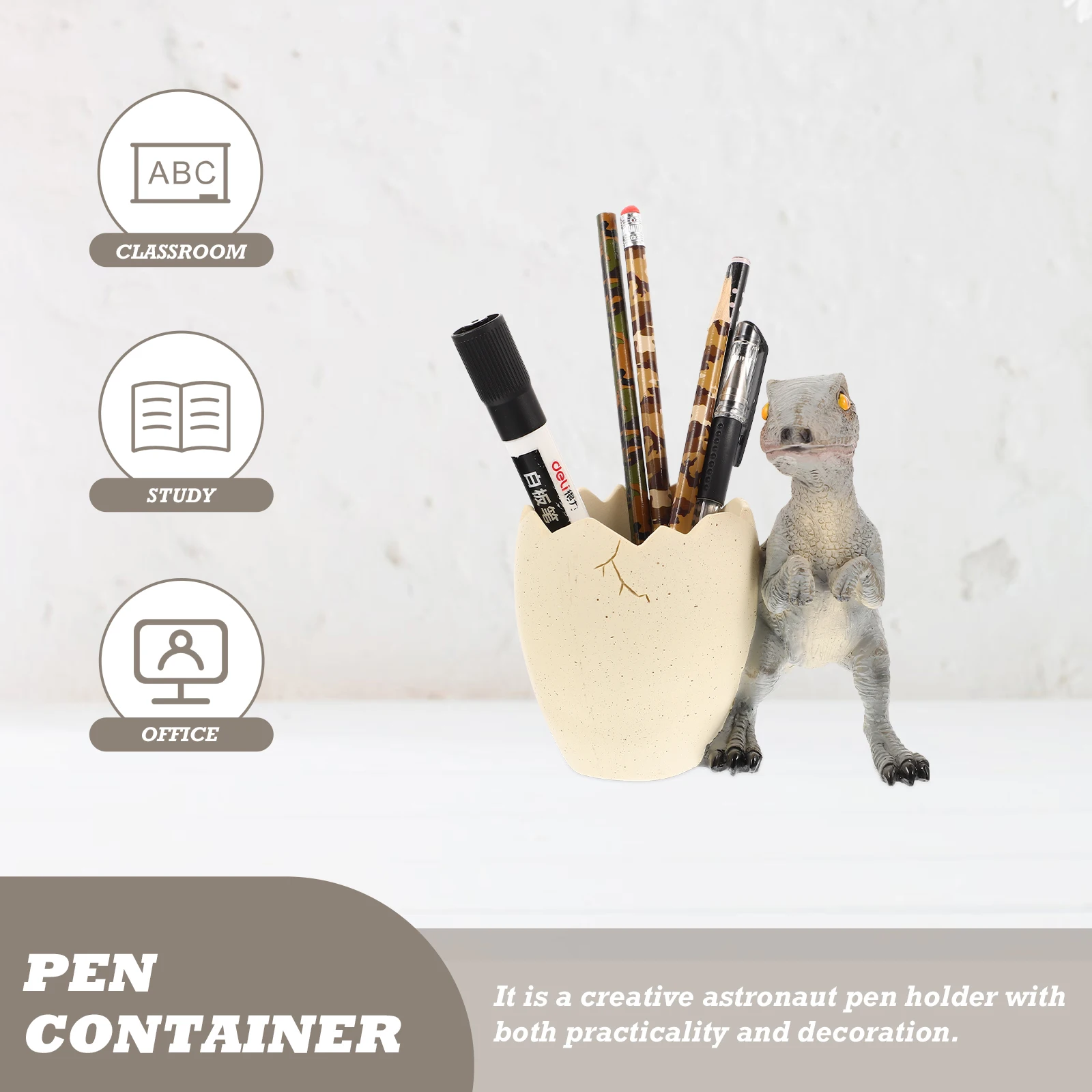 

Resin Dinosaur Pen Holder Cartoon Shaped Stationery Organizer Premium Materials Stable Base Practical Design