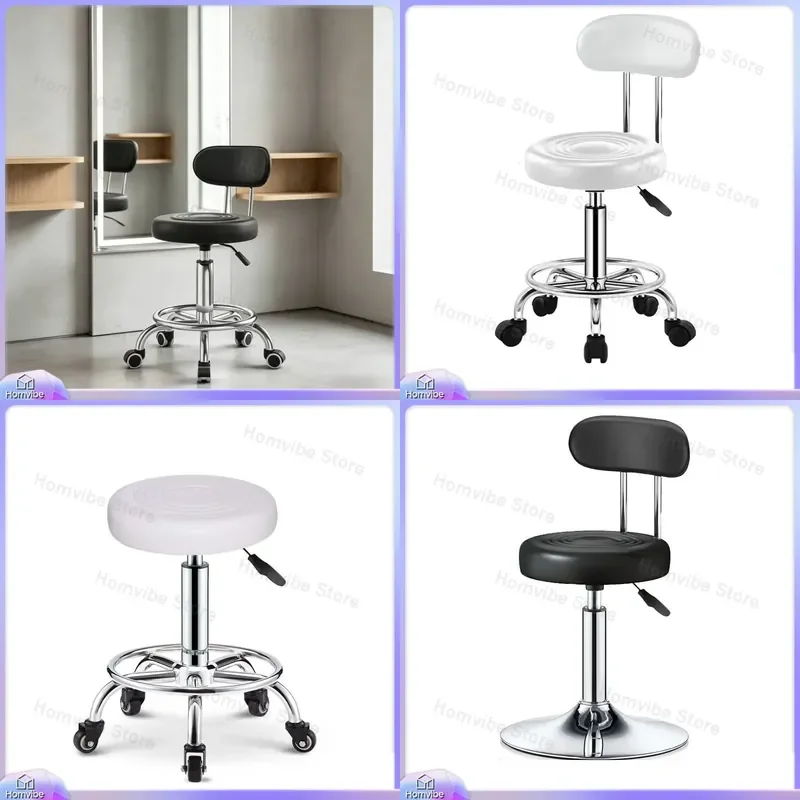 Adjustable Bar Stool Swivel High Chair with Backrest Modern Round Lift Stool for Home Kitchen Beauty Salon Counter Seat
