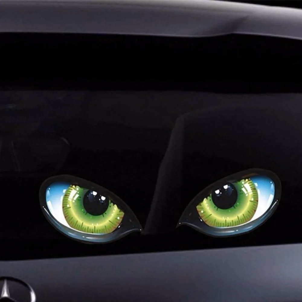 2pcs Creative 3D Stereo Car Stickers Reflective Cat Eyes Window Decals Auto Body Styling Rear Windshield