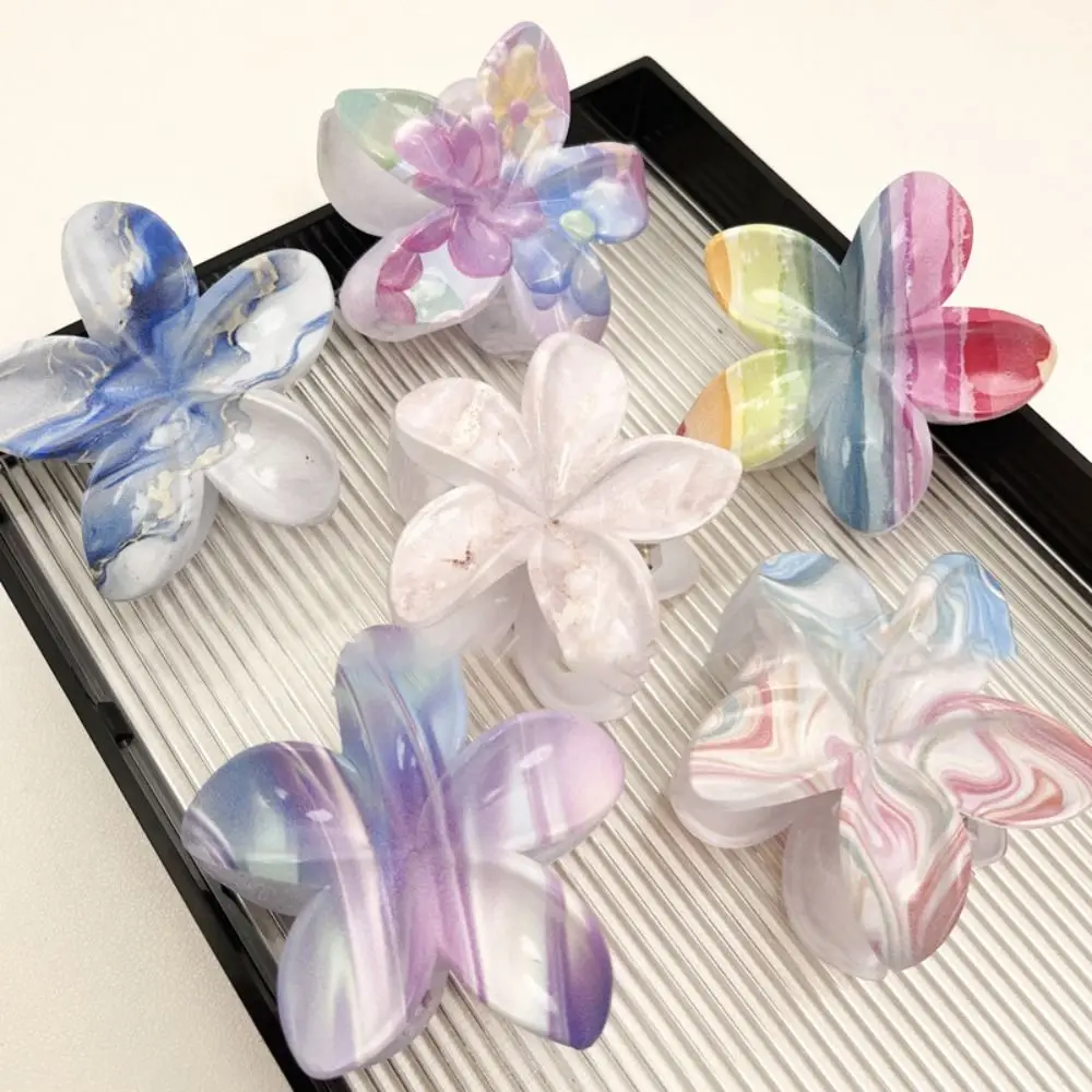 Fashion Flower Hair Clip Marbling Creativity Plumeria Grab Clip Hair Accessories Shark Clip Flower Shape Claw Clips For Women