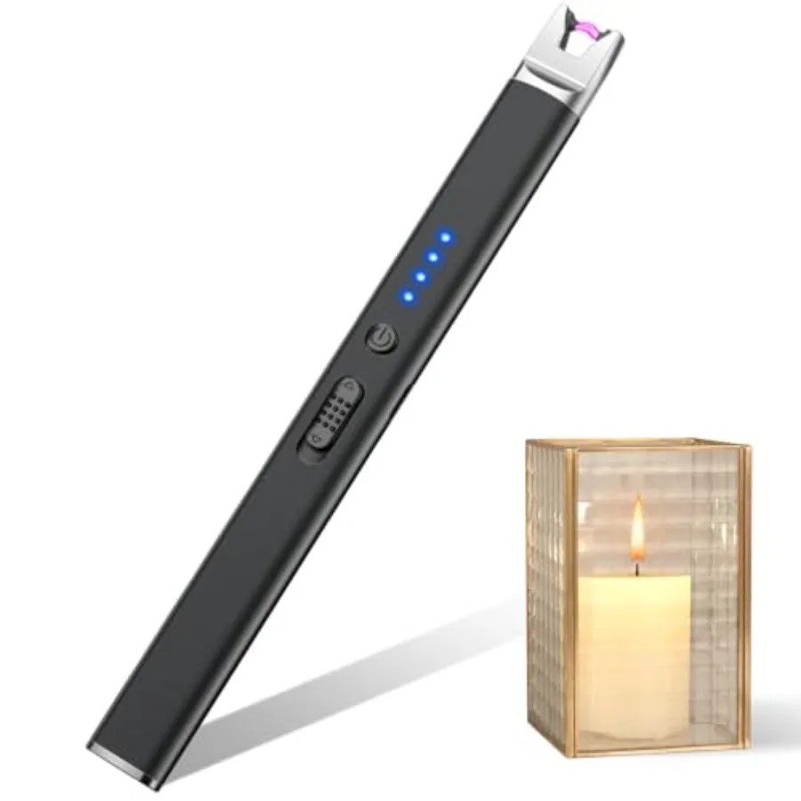 

Candle Lighter Electric USB Rechargeable Plasma Arc Lighter with Safety Lock, Windproof Flameless Lighters Long Stem Matches fo