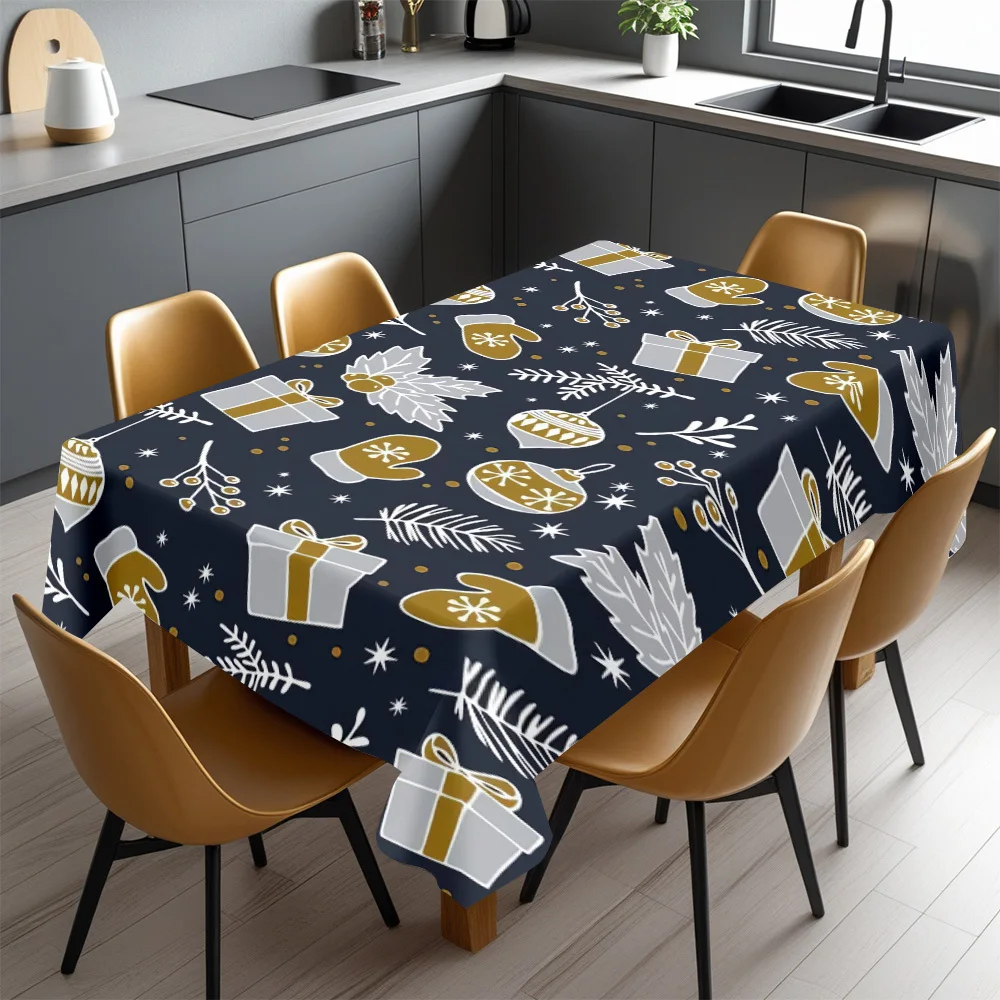 Cute Christmas Holiday Tablecloth Waterproof Spillproof Festive Winter Dinner Table Cover for Home Decor