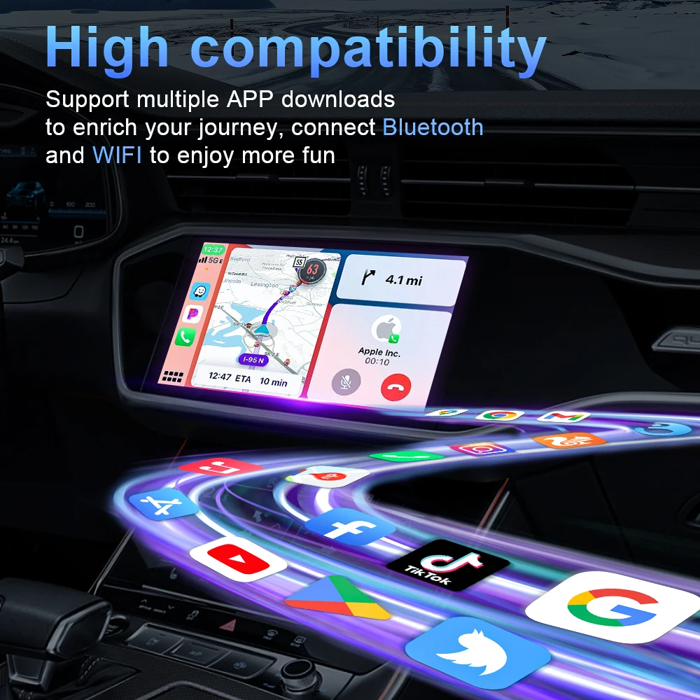 2 in 1 유선 무선 Carpaly Al box 무선 CarPlay/Android Auto/Android 13 자동차 Youtube Netflix Toyota Mazda Hyundai