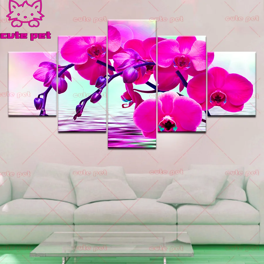 5 Piece Diy Diamond Painting purple Phalaenopsis Flower Full Square Round Diamond Embroidery 5D Mosaic Needlework craft supplies