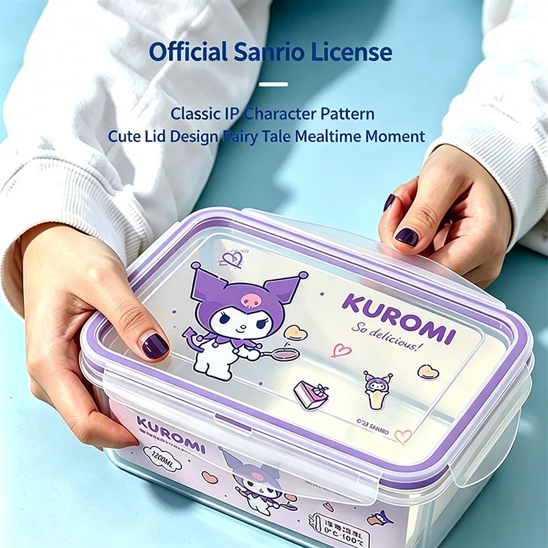Kuromi Rectangle 4 Side Lock Bento Box Microwave Safe PP Food Storage Container Leakproof Lunch Box For Fridge Home - view 3