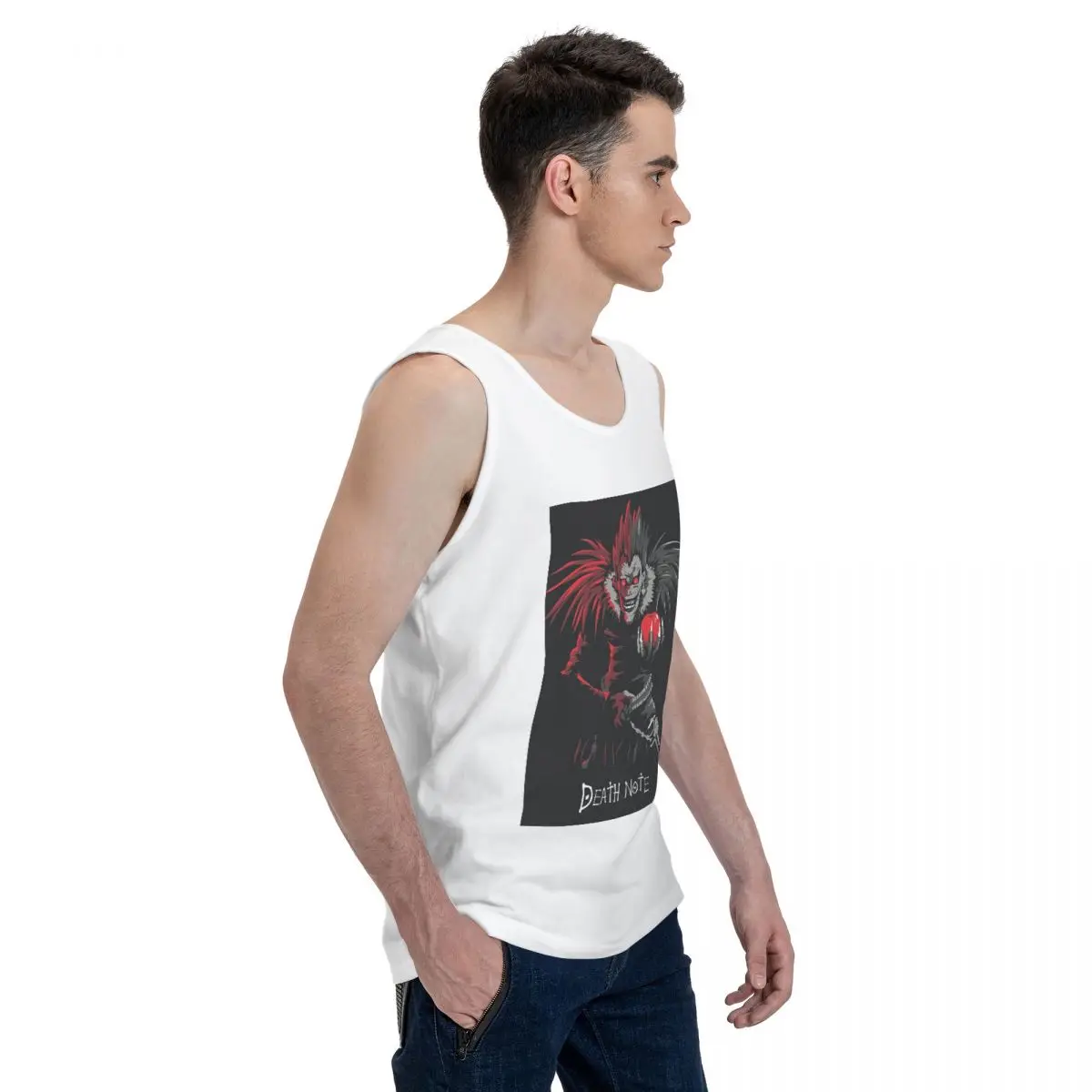 Anime Death Note L-Lawliet 100% Cotton Men's Sweatshirt Vest Sleeveless Clothing Tees Men Tank Tops T-shirt