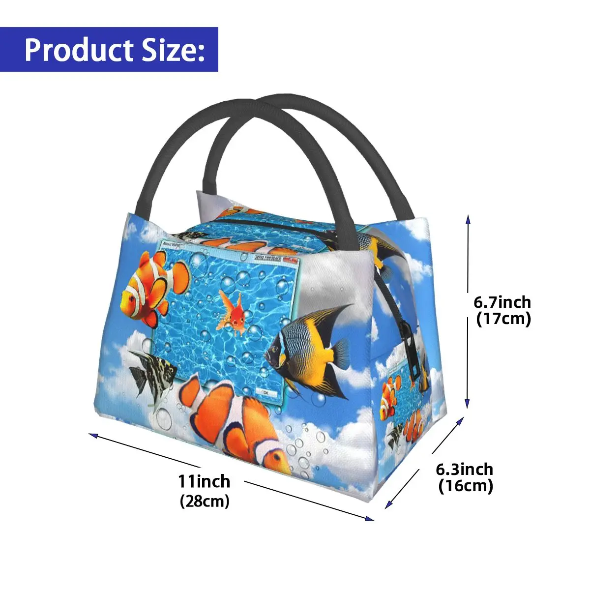Swimming Frutiger Aero Fish Insulated Lunch Bag for School Bento Storage Food Boxes Container Cooler Thermal Lunch Box Tote