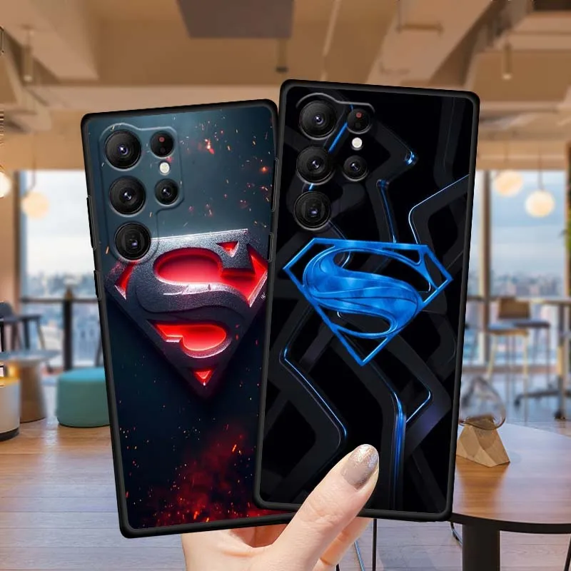 S-سوبرمان شعار بارد حار لسامسونج غالاكسي S25 S24 S23 S22 S21 S20 S10 الترا زائد FE 5G أسود لينة غطاء من البولي يوريثان الحراري جراب هاتف #4