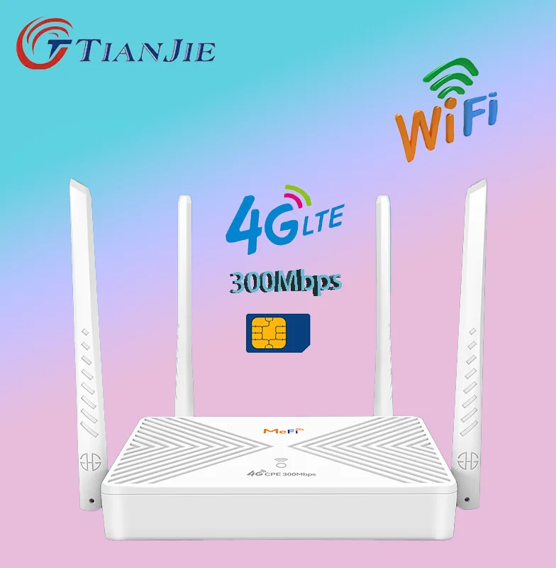 

Wi-Fi-роутер TIANJIE, 4G, LTE, CPE, слот для SIM-карты, Rj45, 3G, 4G, беспроводной маршрутизатор на точке доступа CAT4, 300 Мбит/с, для IP-камеры.