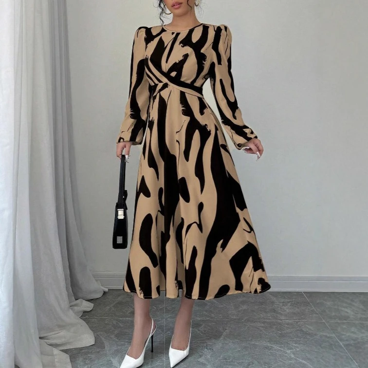 spring autumn women's Party Evening Dress Fashion A-Line Casual loose leopard print elegant Dresses belt Maxi bodycon dress lady