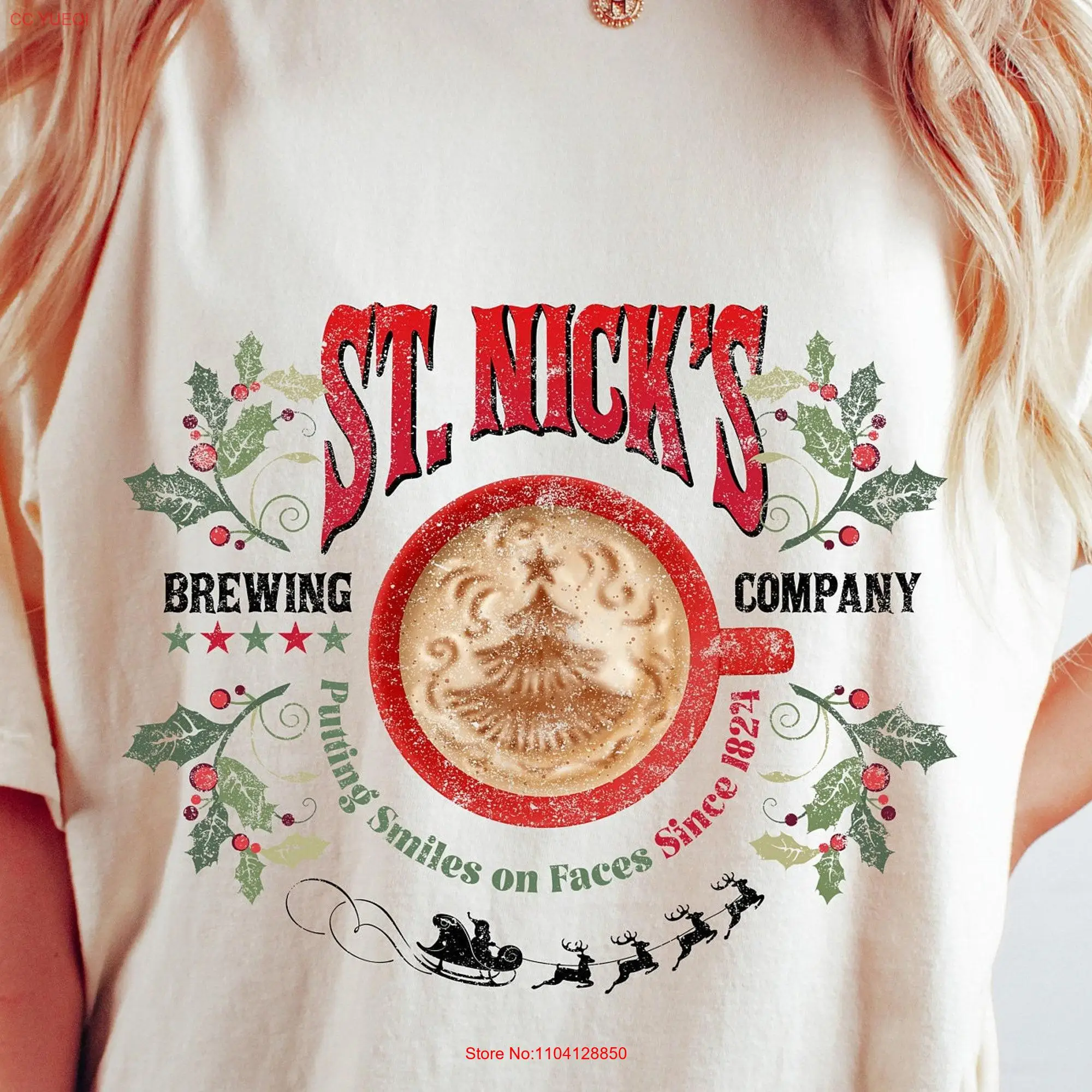 ST NICK's Co เสื้อยืดคริสต์มาสวินเทจขนาดใหญ่พิเศษเสื้อ Comfort กาแฟ NICK แขนยาวหรือสั้น