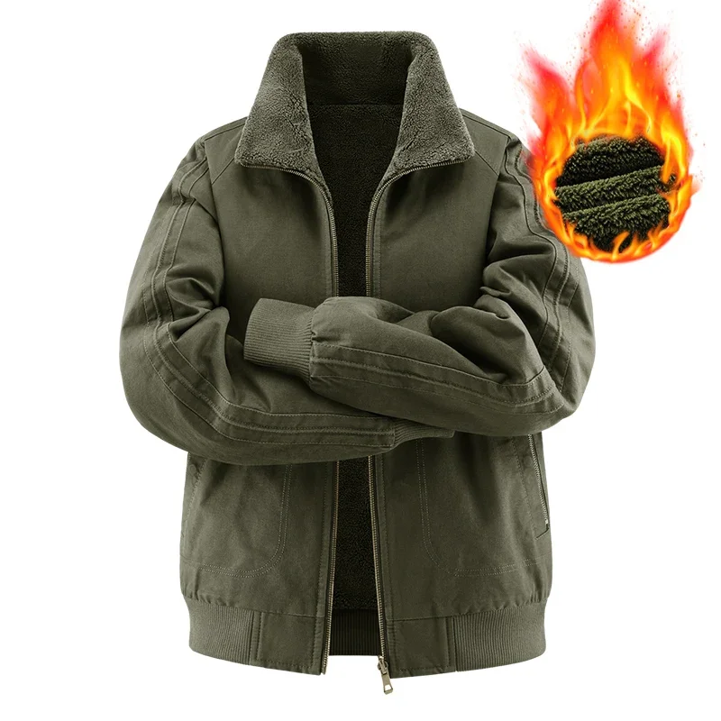 Winter Men's Fleece Warm Down Parkas reversible Plus Velvet Thick Solid Parkas Male Windproof Fleece Warm Thick Coat 1627
