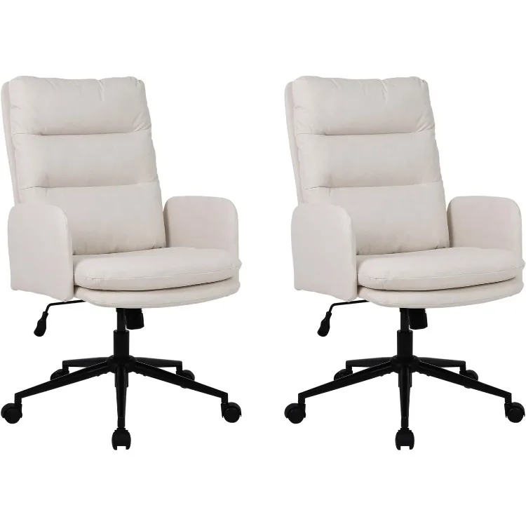 Adjustable Height Home Office Chair Set of 2, Modern Mid Back Computer Desk Chair with Wheels, Ergonomic Upholstered Swivel