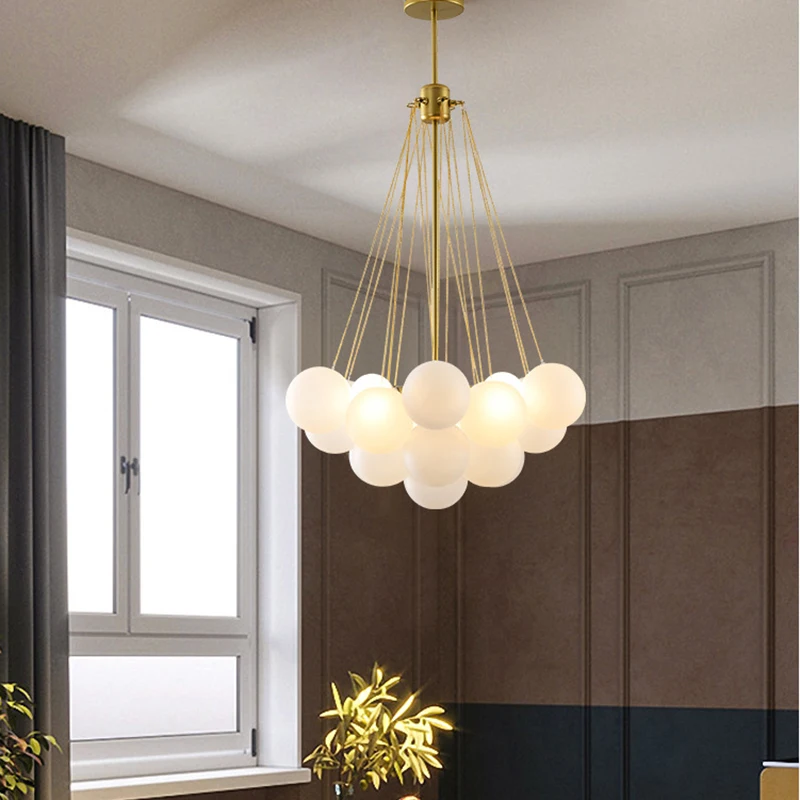 

Post-Modern Glass Bubbles Led Pendant Lamp Art Romantic White Balls Bedroom Living Room Restaurant Decor Hanging Light Fixtures