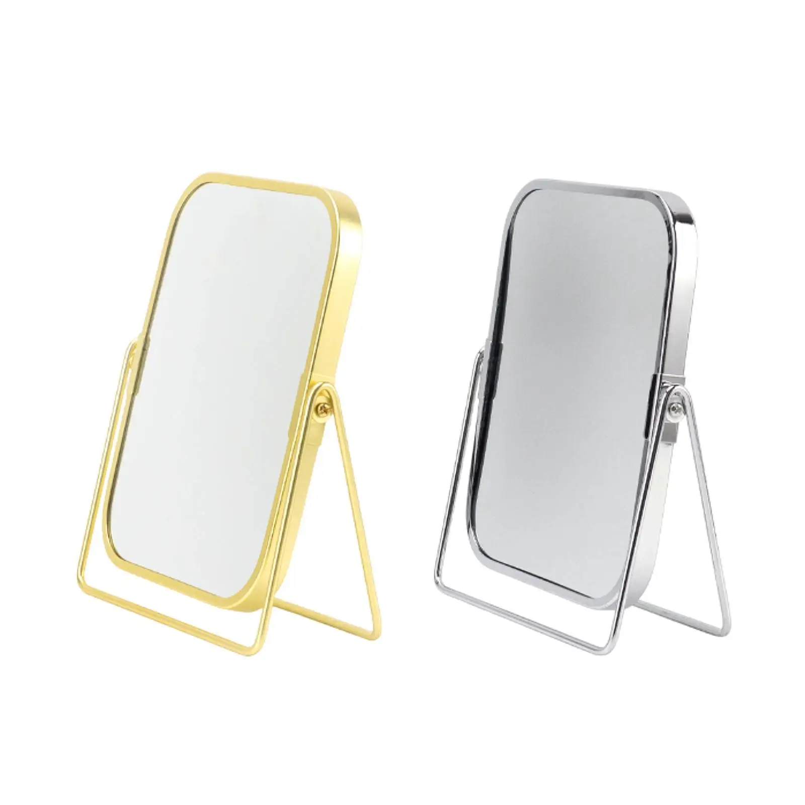 Makeup Mirror Metal Frame Desktop Stand Mirror Double-sided Makeup Mirror for Household Dorm Dressing Room Bedroom Hotel