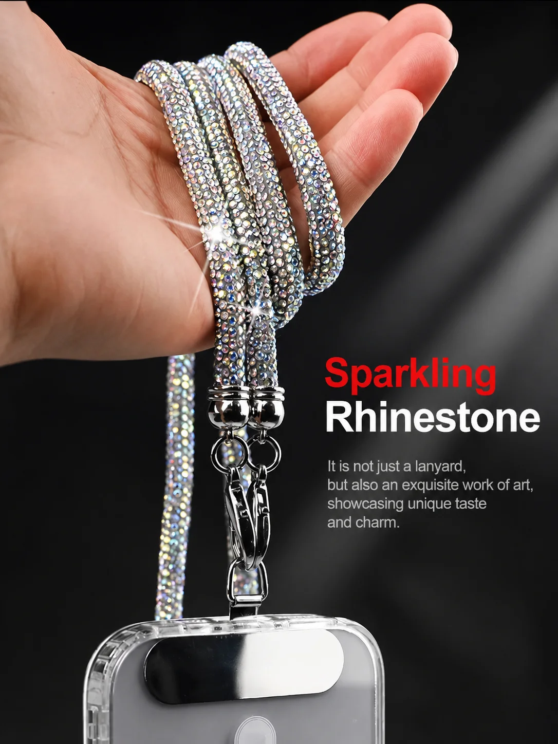 Luxury Rhinestone Phone Lanyard Crossbody & Wrist Strap Universal Phone Necklace With Metal Connector Tab For iPhone Samsung