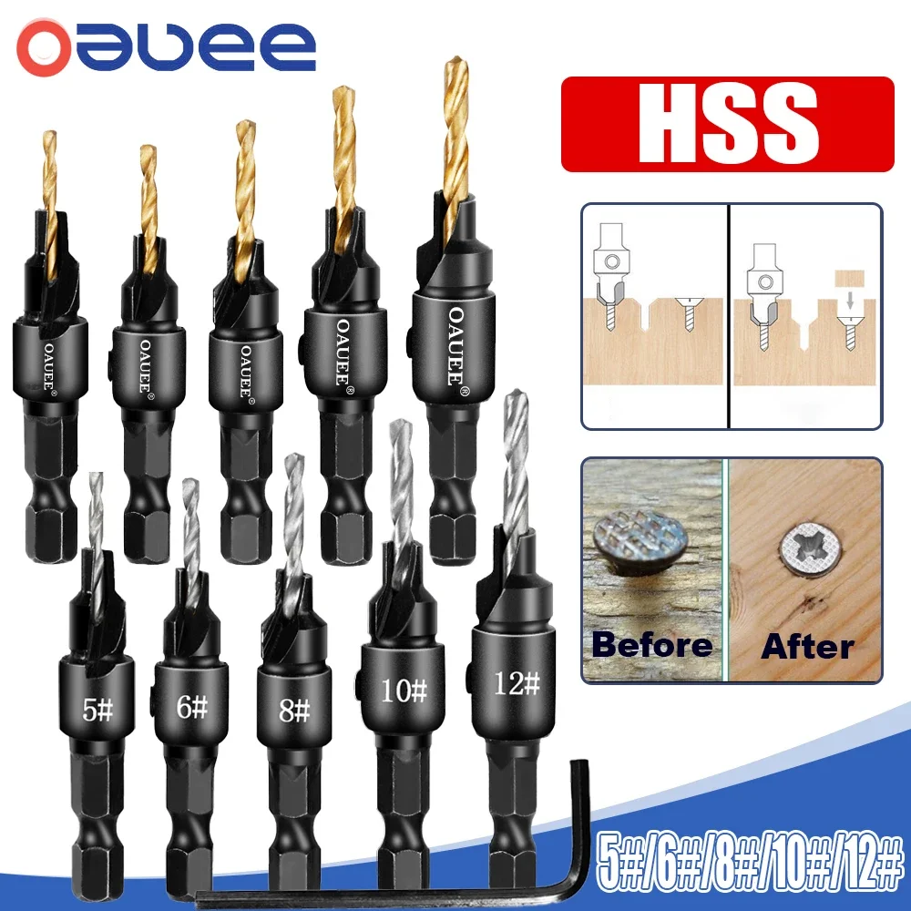 4/5PCS Conical Drill Bit Countersink Drill Woodworking Drilling Pilot Holes HSS Universal Counterbore Cutter Screw Hole Drill